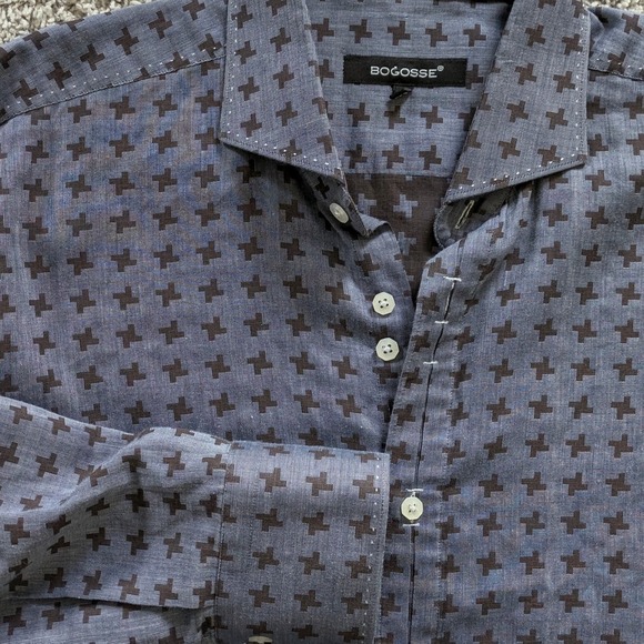 Bogosse Other - Bogosse Shirt Mens Size 6 (2X) Chambray Blue Brown Geometric Long Sleeve Button